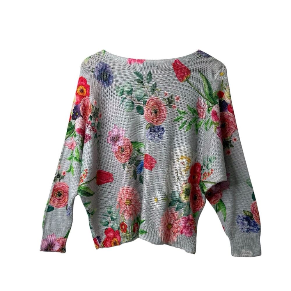 Luisa Ricci Gray Floral Open Knit Sweater S Cottage Fairy Made In Italy Luxury